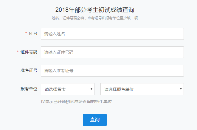 2018年部分考生初试成绩查询